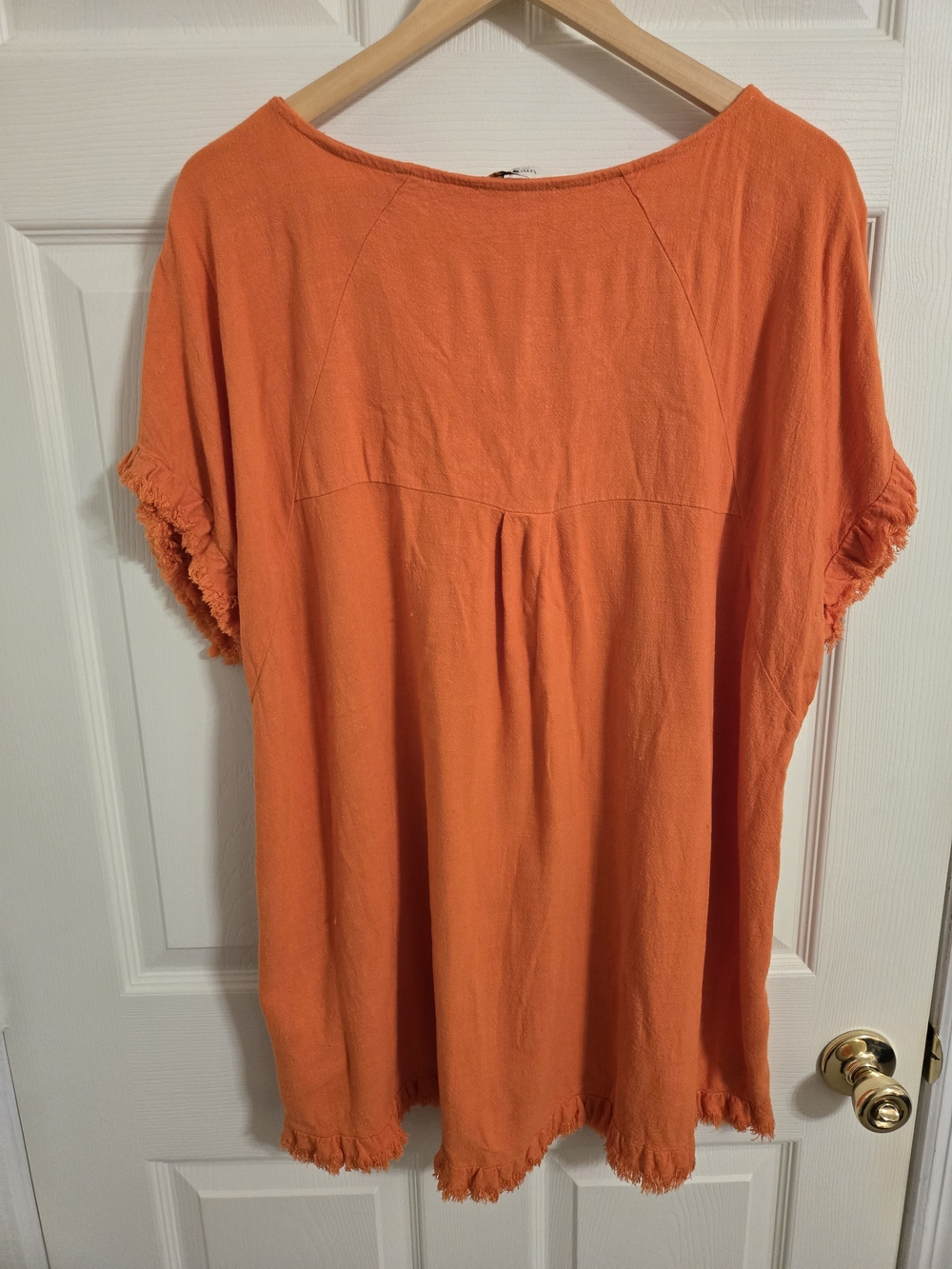 Umgee Women's Orange Fringe Short Sleeve Top Cotton Linen Blend Size 1XL - Picture 2 of 5